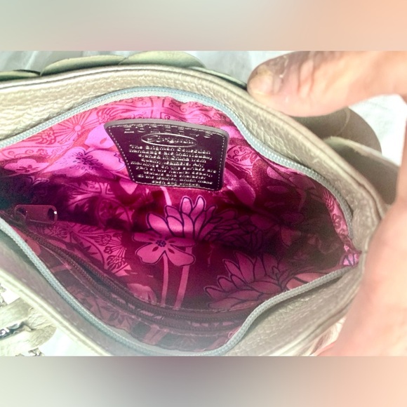 Brighton Leather Rosalie 3D Rose Flower Shoulder Handbag, Embellish Silver Strap - Picture 8 of 16